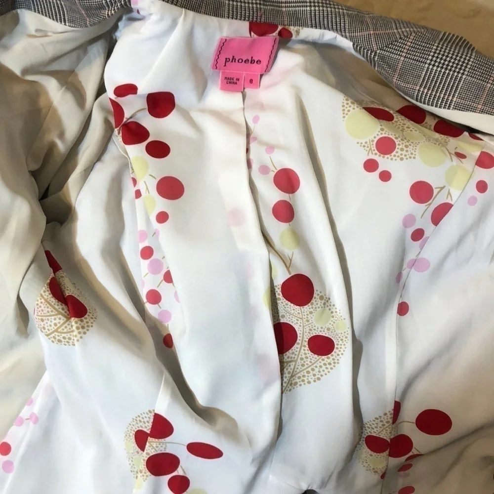 Phoebe Couture Blazer Buttons Plaid Peplum Feminine Size 8